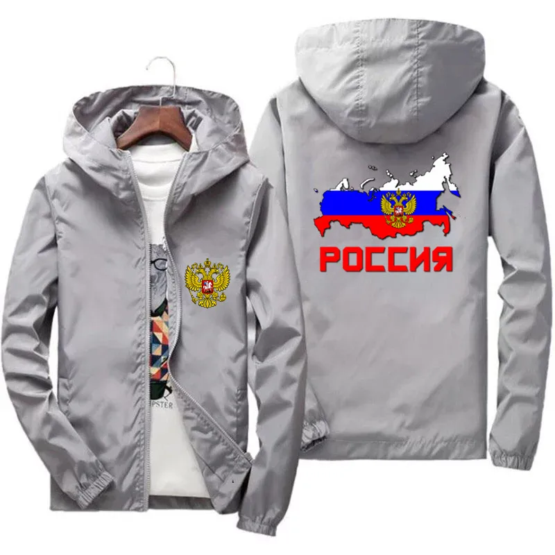 Coat Of Arms Of Russia Eagle Russian Emblem Flag Thin Zipper Coat Men's Bomber Cycling Camping Pilot Male Jacket Male 6XL 7XL