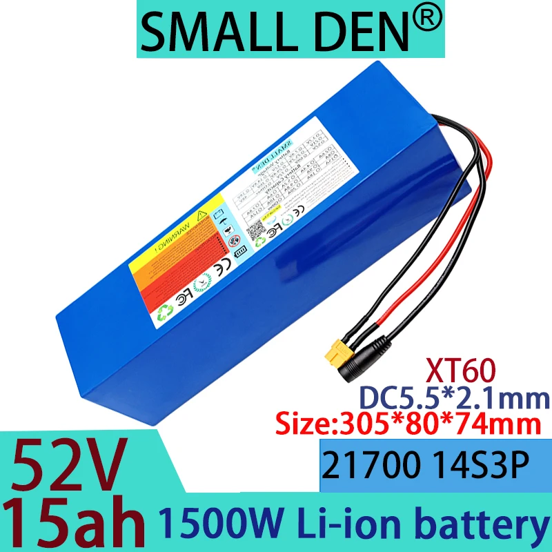 52V 15Ah 21700 14S3P Lithium ion Battery Pack 1500W Electric Backup Battery with Tool Battery Outdoor BMS+58.8V 2A 3A 5A Charger