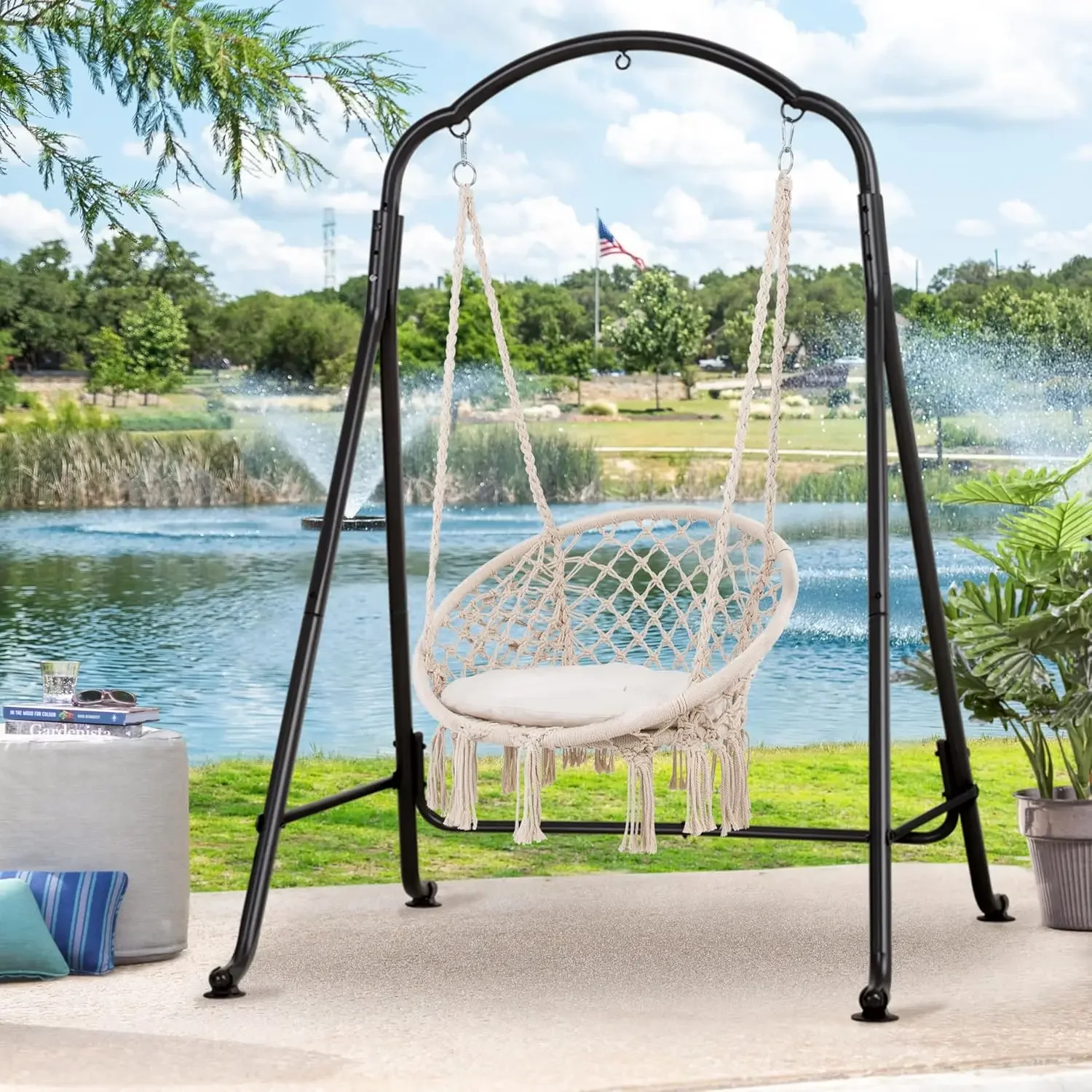 Hammock Chair Stand, Heavy-Duty Steel Swing Stand, 400lbs Capacity, Multi-Use Hanging Chair Stand for Outdoor Indoor, Hammock