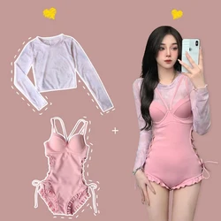 2024 New Korean Style Women'S Sexy Sling Bandage Slimming  Ruffle Sunscreen Swimwear One Piece Swimsuit Conservative Bikini