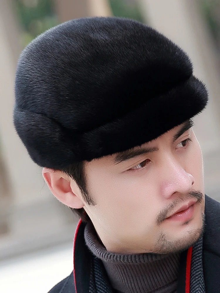 Aorice Man Real Mink Fur Hat Cap 2021 New Winter Snow Unisex Natural Mink Fur Beret Hats Caps HF008