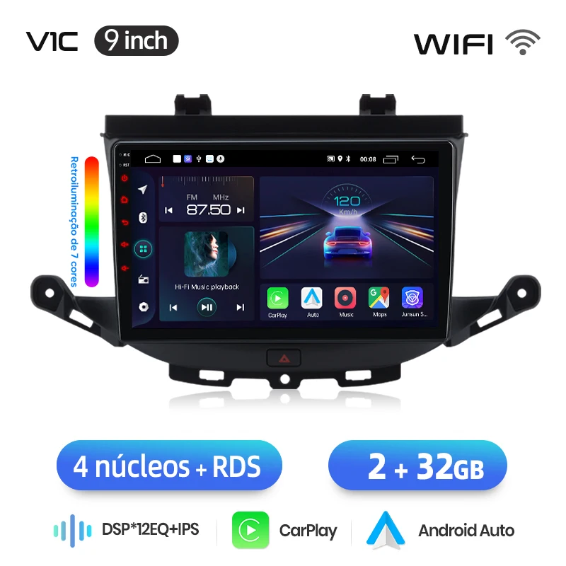 Junsun 8-core autoradio met CarPlay, Android Auto, GPS navigatie, SWC, multimedia, RDS, DSP, 4G, FM en DAB+ voor Opel Astra K 2015-2019