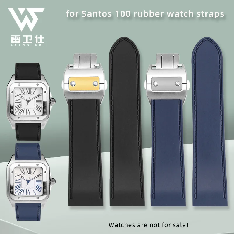 For Cartier watch band Men's Santos 100 series folding buckle Black blue accessories 23mm 25mm High Quality Rubber watch strap
