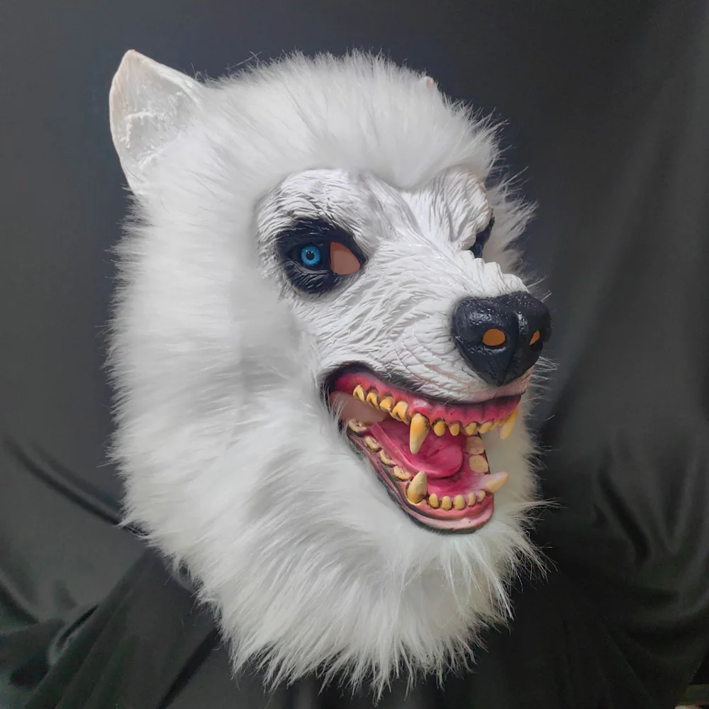

Animal White Wolf Mask Cosplay Plush Beast Werewolf Full Face Latex Masks Carnival Dress Up Halloween Party Costume Props
