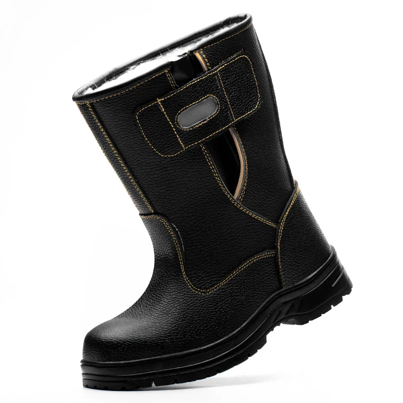 mens casual steel toe covers working boots soft leather safety shoes warm cotton winter snow worker high botas protect footwear