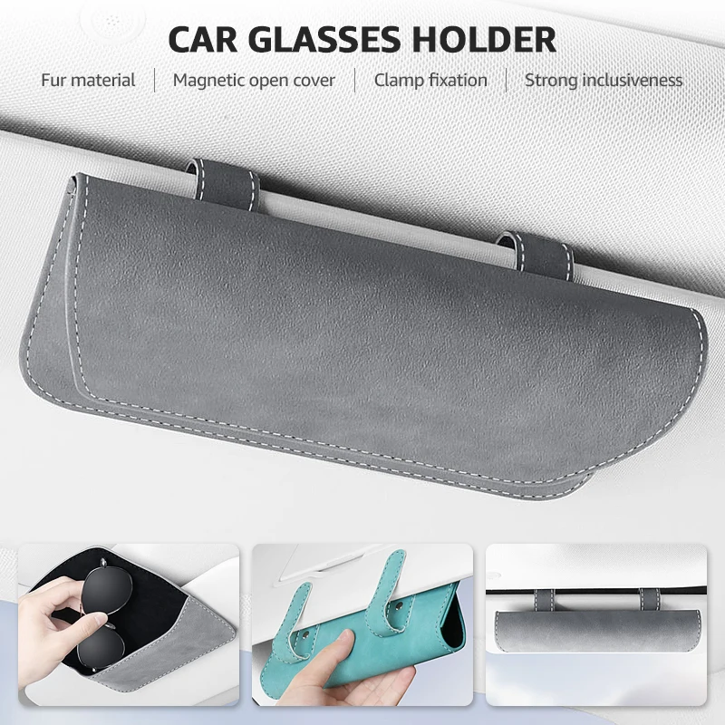 

Car Glasses Eyeglasses Holder Car Glasses Sunglasses Case Suede Sun Glasses Clip Storage Accesorios Leather Visor Organizer