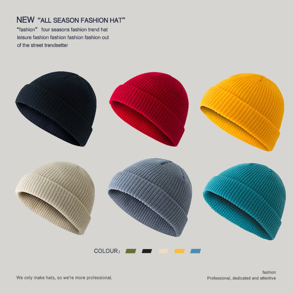 Fashion Men Women Mini Fisherman Beanie Hat Winter Soft Woolen Knitted Docker Skull Cap Cotton Warm Soft Hip Hop Hats Streetwear