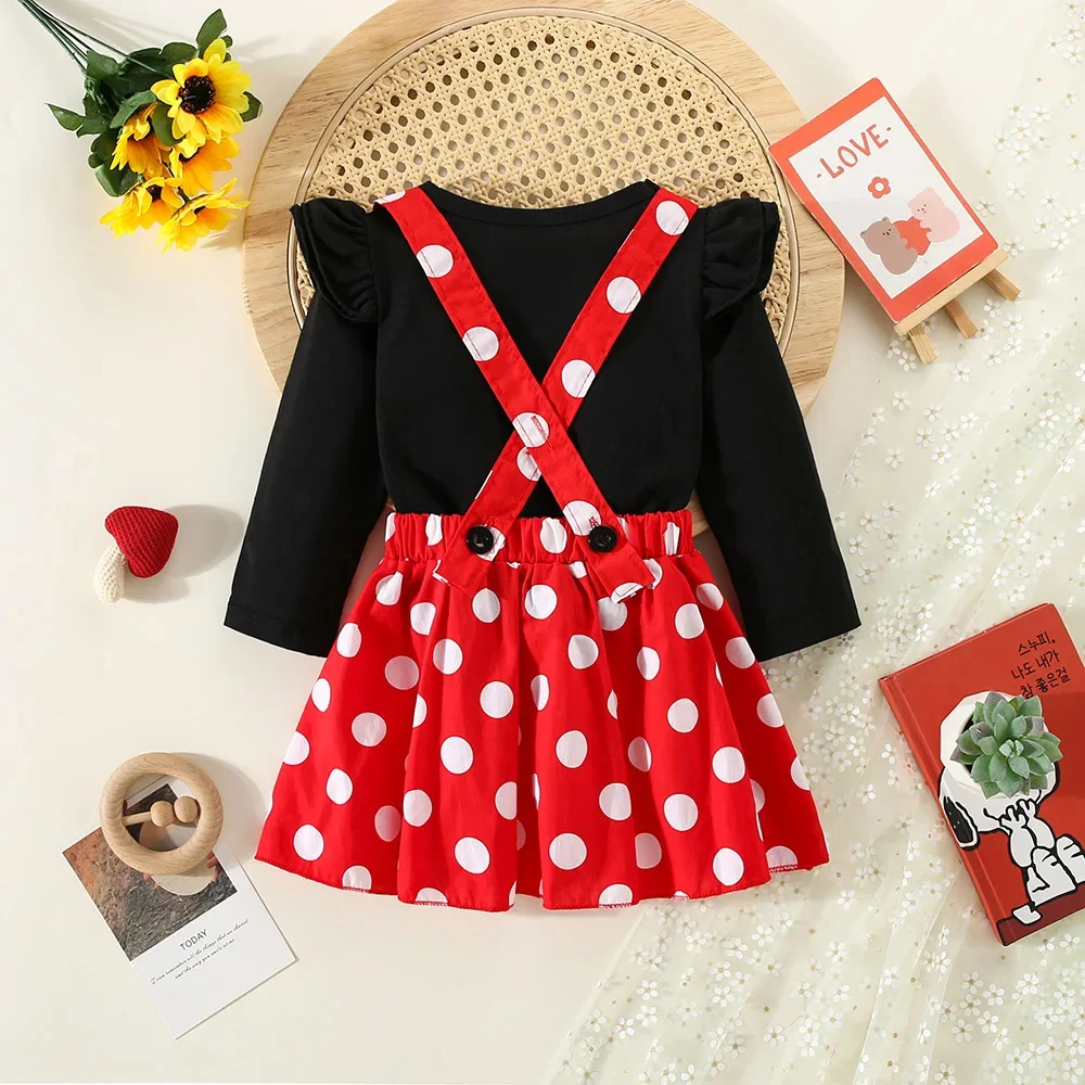 2Pcs/Set Summer Baby Girl Dress Cute Dotted Small Flying Sleeves Long Sleeved Children'S Dress Cute Two Piece Set Girl Dress