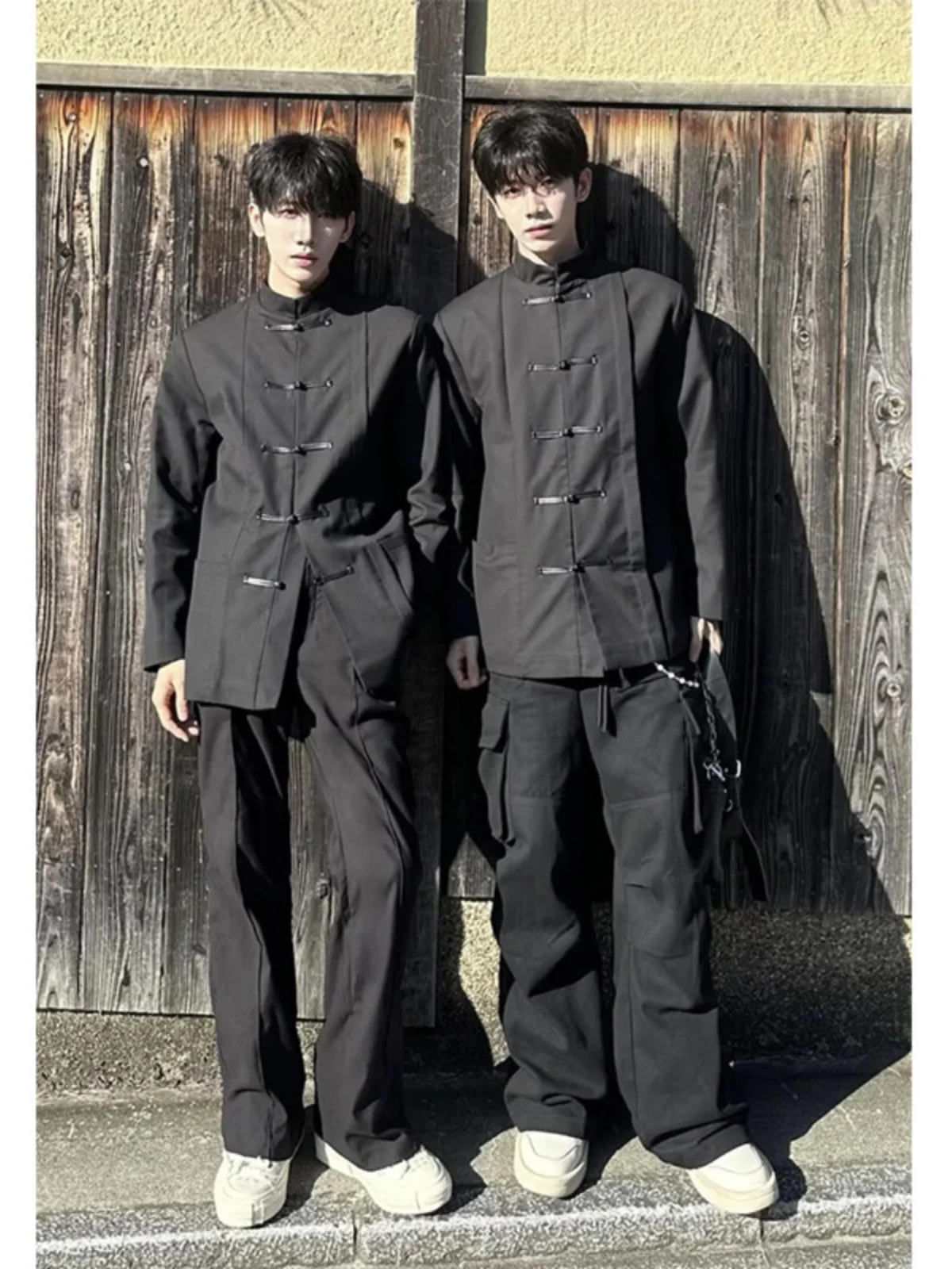 

New Chinese Sle Men's Bla Stand Collar Suit Jaet Autumn Winter High Sensation Haome Tang Costume Button up irt