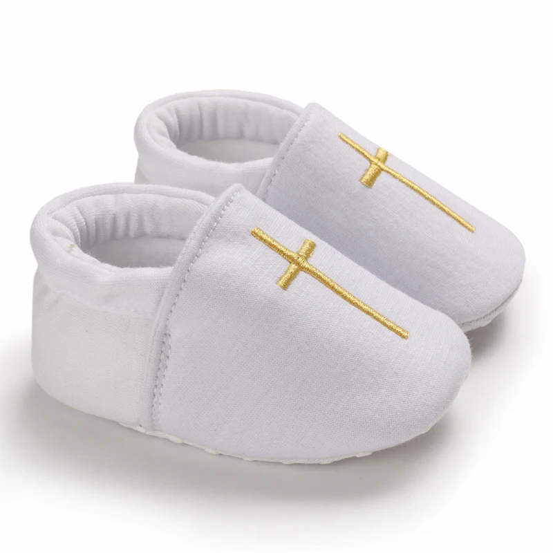 New Newborn Baby White Baptismal Shoes Baby Anti Slip Fashionable Walking Shoes Baby Cross Baptismal Shoes