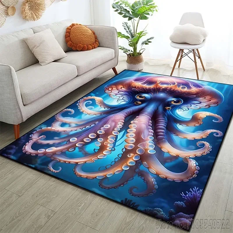 Teppiche mit Oktopus-Kunstmuster für Wohnzimmer, Schlafzimmer, Bodenmatte, Dekor, Badezimmer, rutschfeste Teppiche, Sofa-Matte, Heimdekoration, Teppich