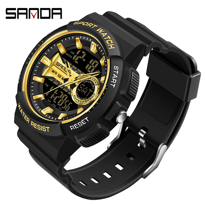 SANDA Dual Display Electronic Watch Couple's Watch Waterproof, Luminous, Shockproof, Sports Student Men's and Women's Watch