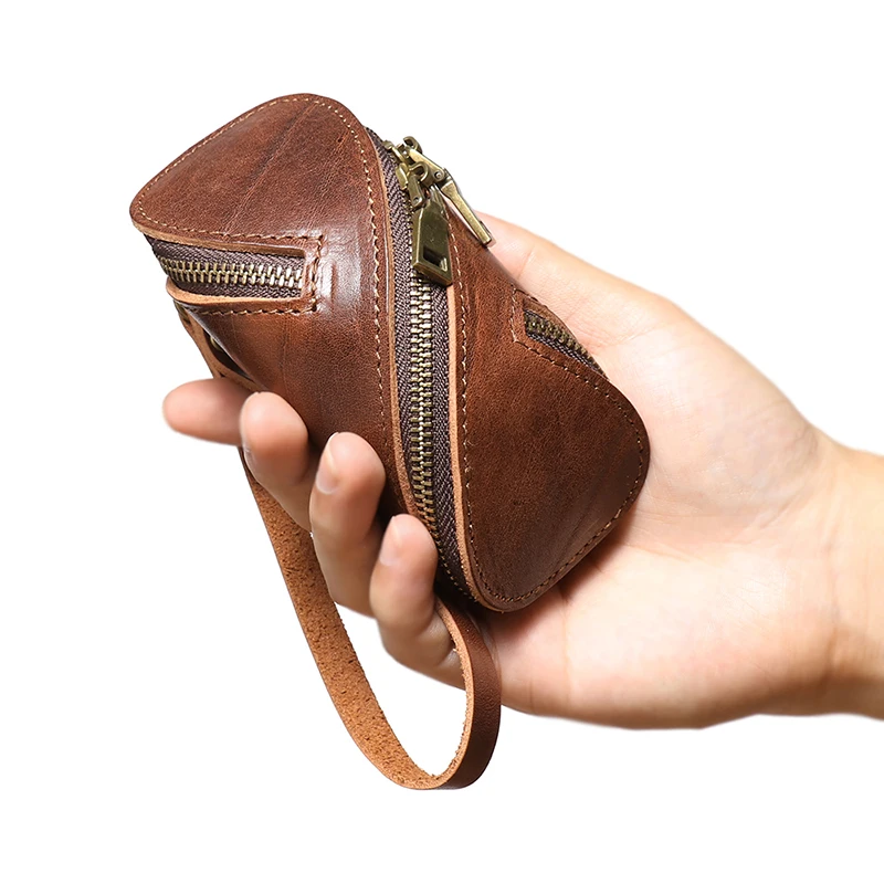 Genuine Leather Coin Purse Retro Zipper Key Bag Unisex Creative Car Key Pendant Head Layer Cowhide Wallet Clutch Bag