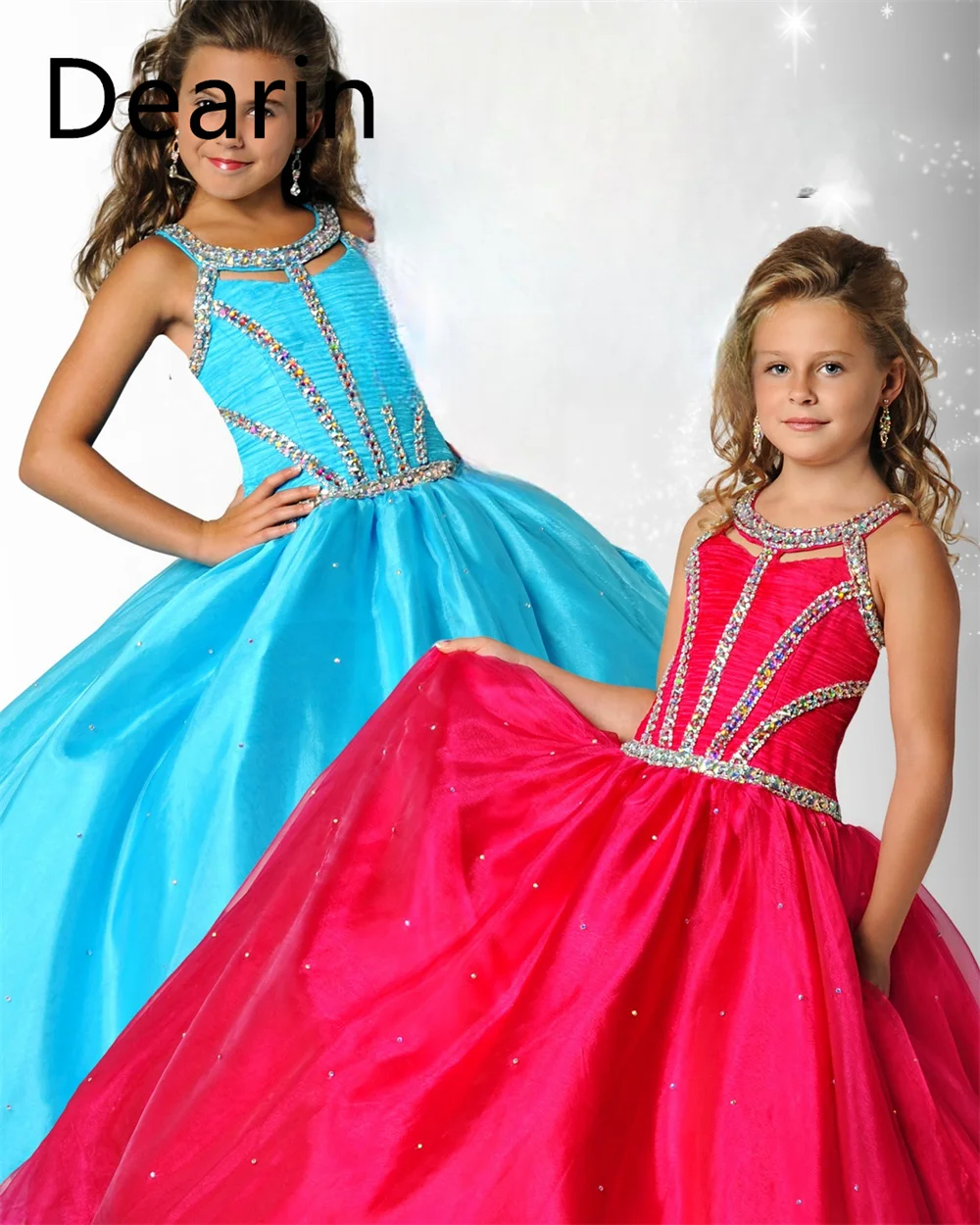 Customized Dearin Scoop Neckline Ball Gown Floor Length Skirts Flower Girl Dresses