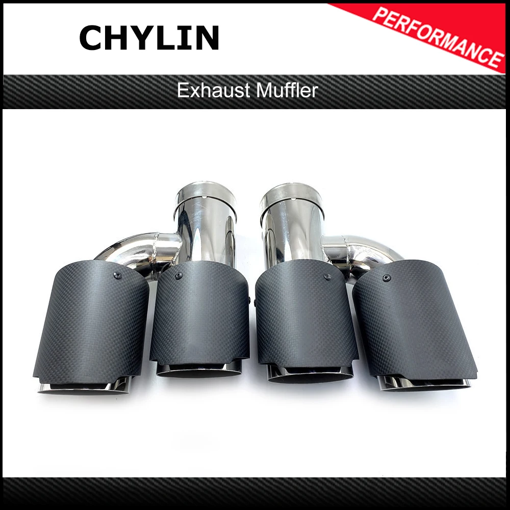 

2PCS H Style Universal Dual Matt Carbon Fiber Exhaust Tip 304 Stainless Steel Modified Exhaust Tip Without Logo