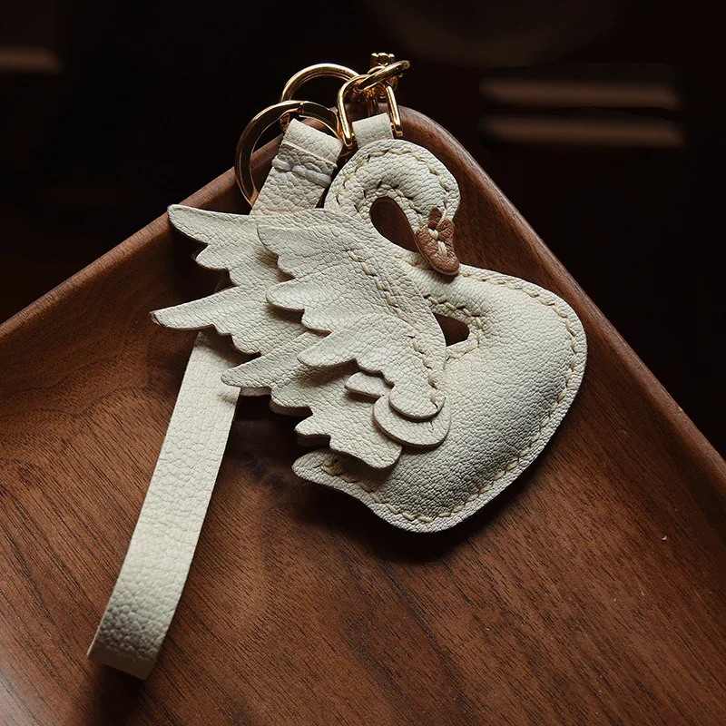 Handmade Leather Swan Bag Charm KeyChain