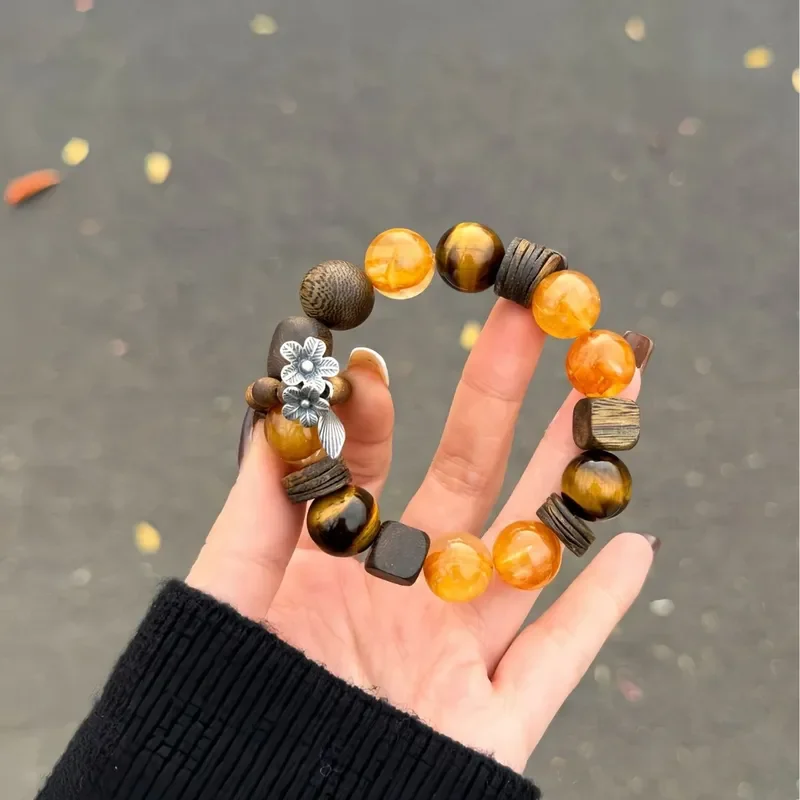Xanthate flower crystal bracelet, agarwood sandalwood yellow tiger eye natural crystal bracelet, women's light luxury