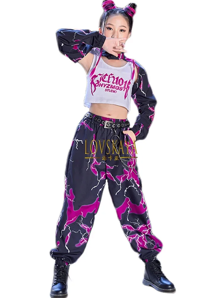 Jazz Dance Kostüm Schwarz Lila Modern Dance Performance K-pop Bühne Runway Show Hip Hop Kleidung Für Mädchen Kinder