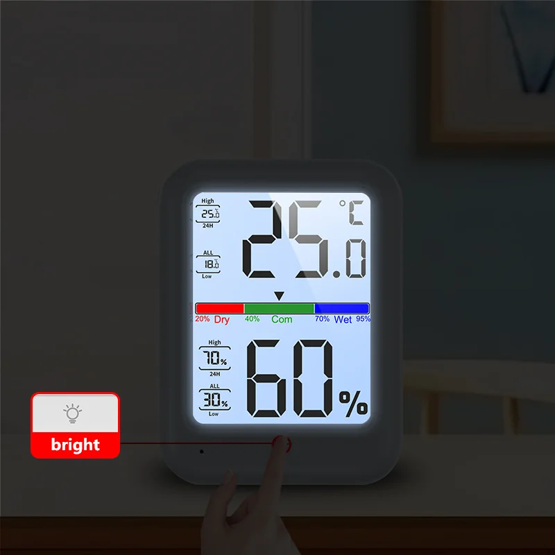 Odatime TH612 LCD cyfrowy termometr higrometr podświetlenie kryty termohigrometr domowy miernik temperatury i wilgotności w pomieszczeniu