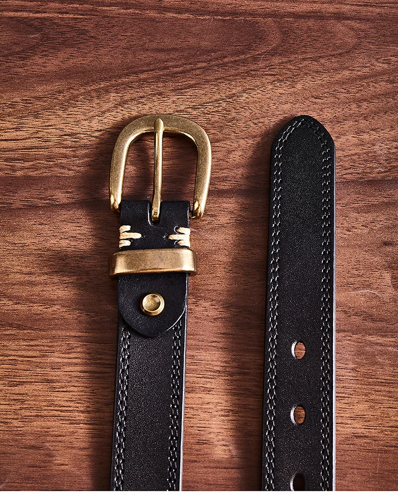 genuine leather belt with brass buckle, vintage washed first-layer cowhide waist belt