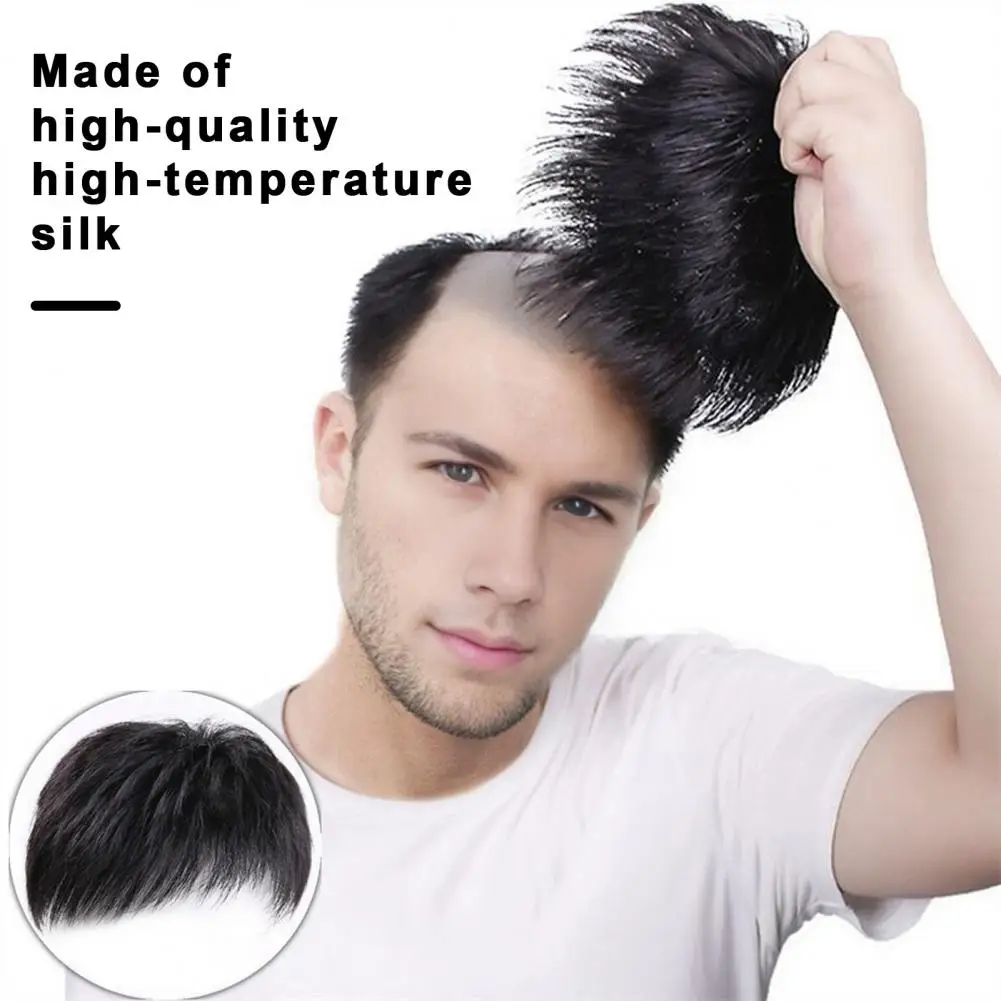 Men Short Straight Hairpiece With Bangs Spots Gray Hair Coverage High Temperature Fiber Male Black Synthetic Realistic Hair Wig