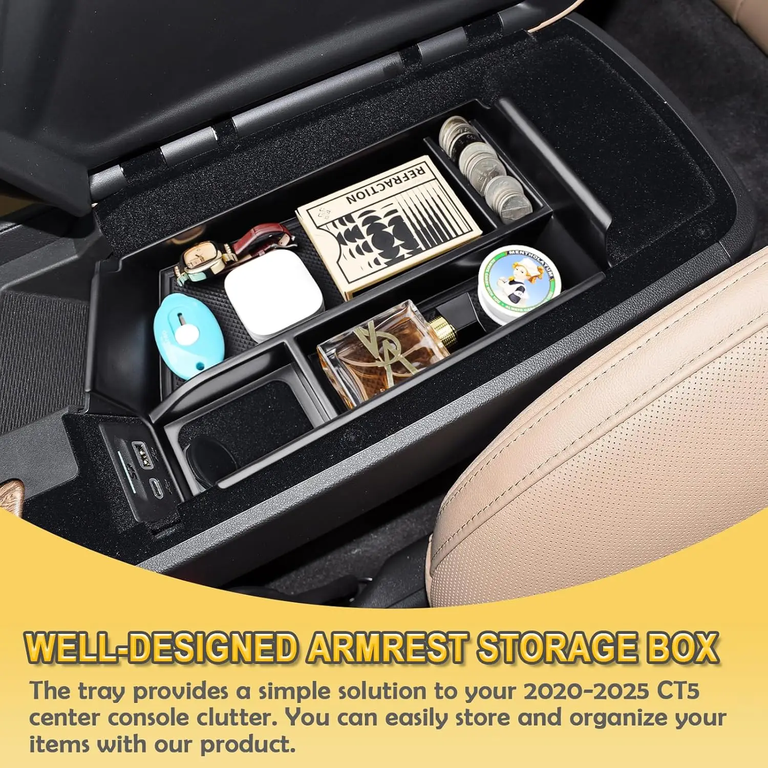 

TACOBRO Center Console Organizer Tray for Cadillac CT5 2020 2021 2022 2023 2024 2025 Accessories, Armrest Box Insert Storage Box