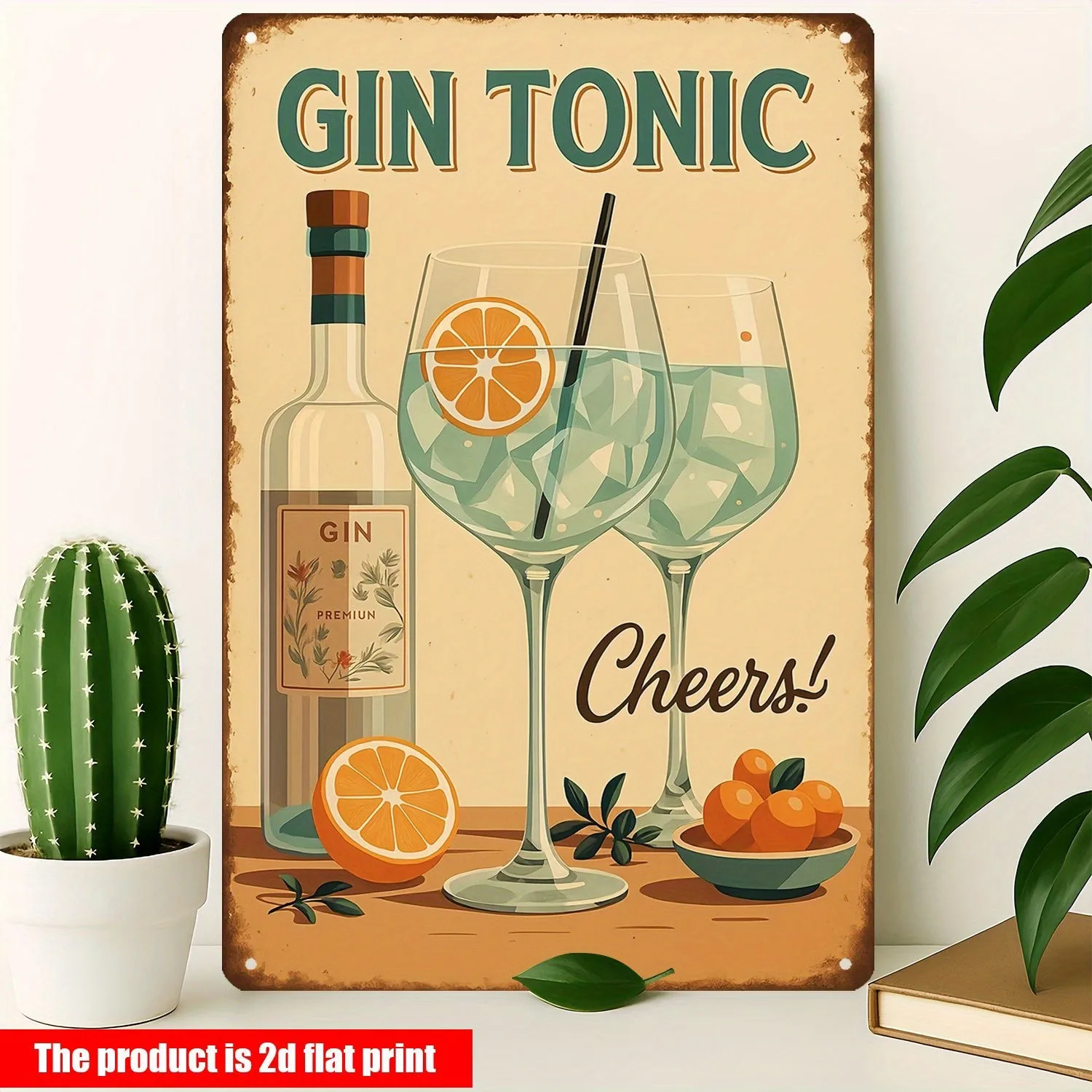 Gin Tonic Cheers! Metal Tin Sign Home Bar/Kitchen Wall Decor for Cocktail Lovers Metal Sign