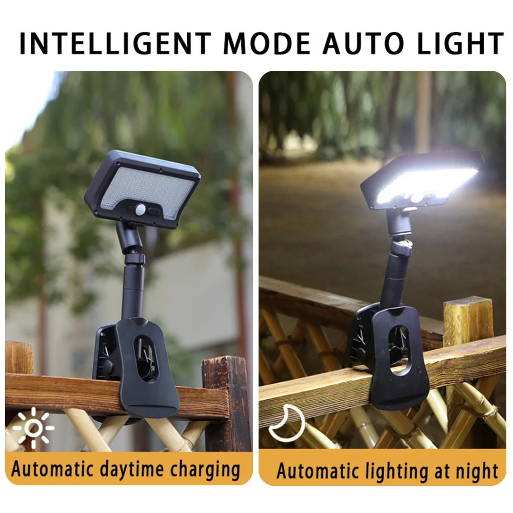 1PC movido a energia solar lâmpada de clipe duplo luz externa para pátio branco/luz quente 360 °   Luzes de jardim para gramado com detecção de corpo humano de rotação
