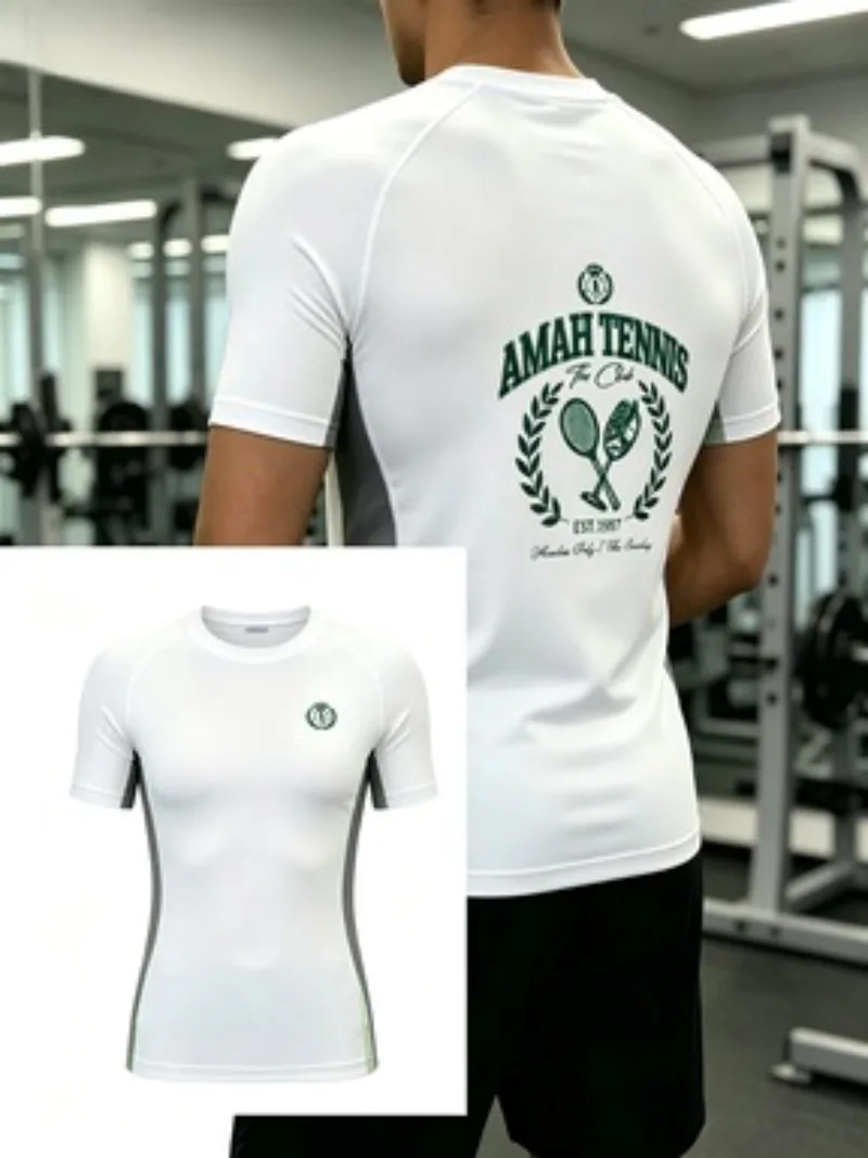 Unisex Tennis T Shirt Amah Tennis Club Racket Print Quick Dry Short Sleeve Men Women Sports Training Athletic Tee For Match
