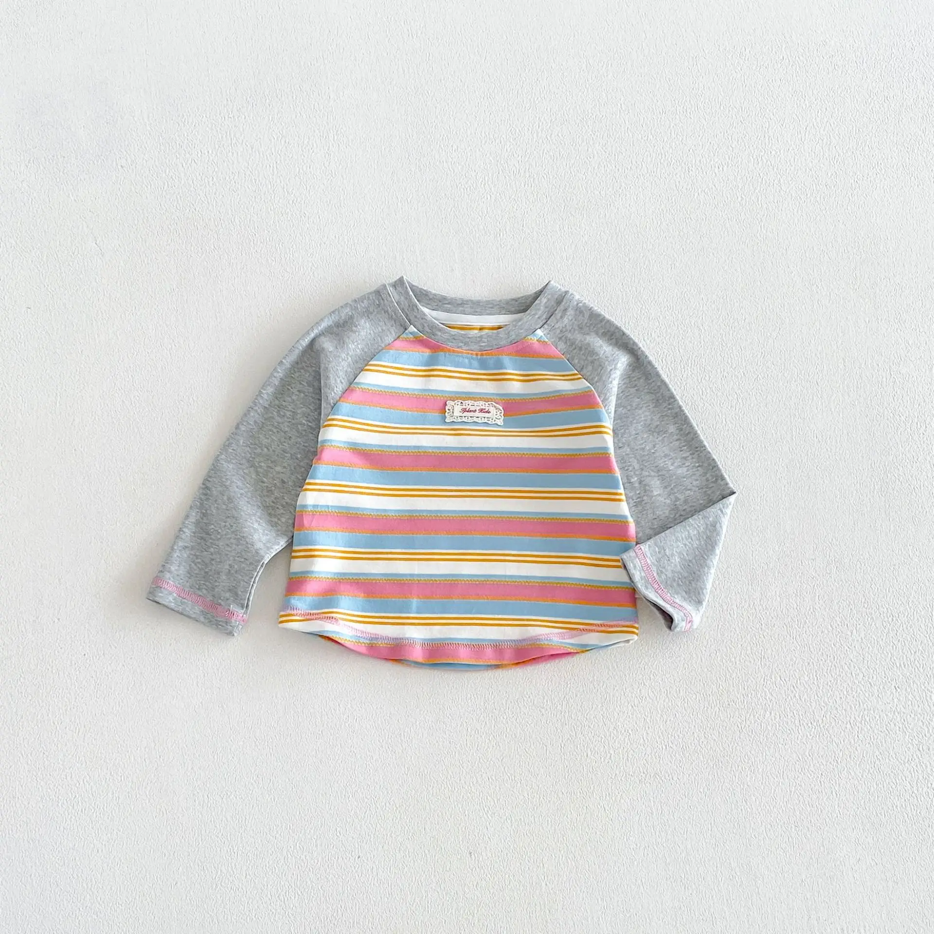 Herbst-Kinder-Langarm-T-Shirt mit Buchstaben-Aufnäher, Streifen und Farbblockierung für Mädchen und Jungen, Weiche Baumwolle Kinderkleidung – Detail 17