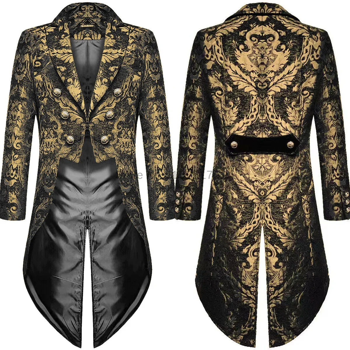 

Men's Gothic Steampunk Tailcoat Jacket Black Brocade Damask Devil Fashion for Wedding Halloween Party Cosplay Costume