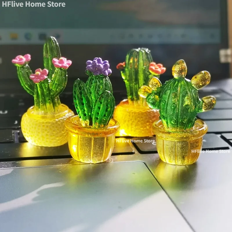 Creative Simulation Cactus Plant Decor Transparent Fleshy Car Computer Decoration Ornaments Decorative Crafts Home Accessories