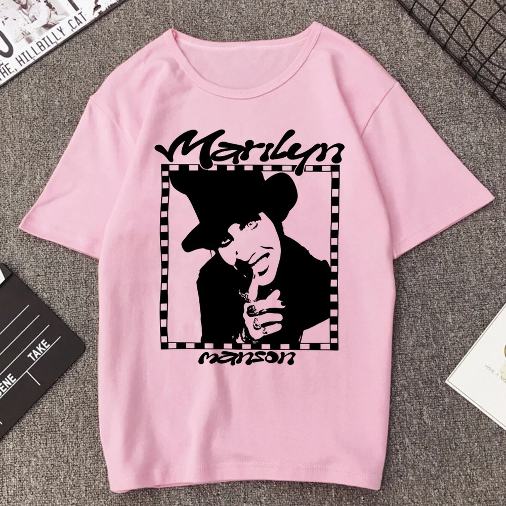 Marilyn Manson shirt girl aesthetic grunge gyaru top tees emo Retro korean fashion Psychedelic