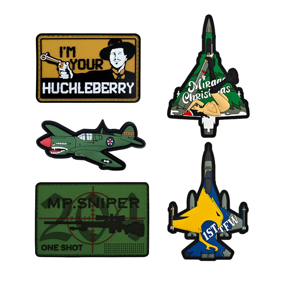 

PVC Fighter Jet Arm Patches Tactical Morale Badge Military Patch Hook and Loop DIY Backpack Cloth Bag Repair Accessories Sewing