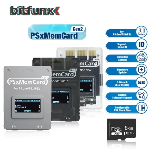 Tarjeta de memoria BitFunx PSxMemCard Gen2 SD2PSX para PS1/PS2 lector de tarjetas SD adaptador de tarjeta para consola de juegos PS One guardar tarjeta de juego de datos