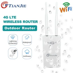 TIANJIE Waterproof Outdoor 4G CPE Router 150Mbps CAT4 LTE Routers 3G/4G SIM Card WiFi Router for IP Camera/Outside WiFi Coverage