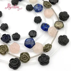 Pyrite Lapis Lazuli Flower Beads Carved Natural Stone Loose Spacer Beads for Women Bracelet Necklace DIY Jewelry Making 15