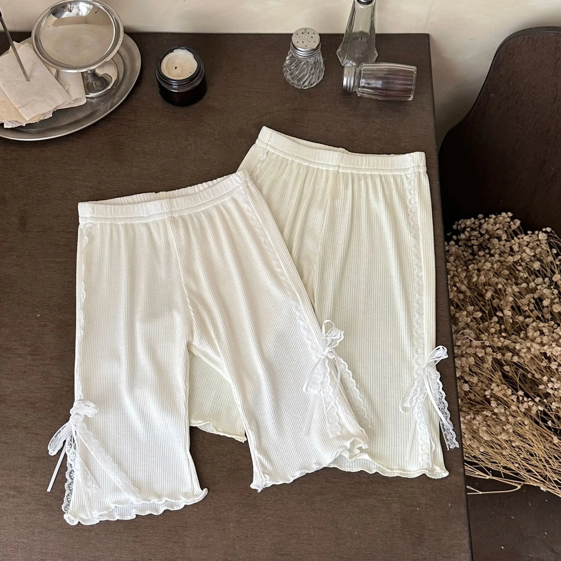 2026 Summer New Girls Cute Lace Bow Capri Pants Solid Cute Baby Girl Ribbed Leggings Cotton Infant Casual Pants Toddler Clothes