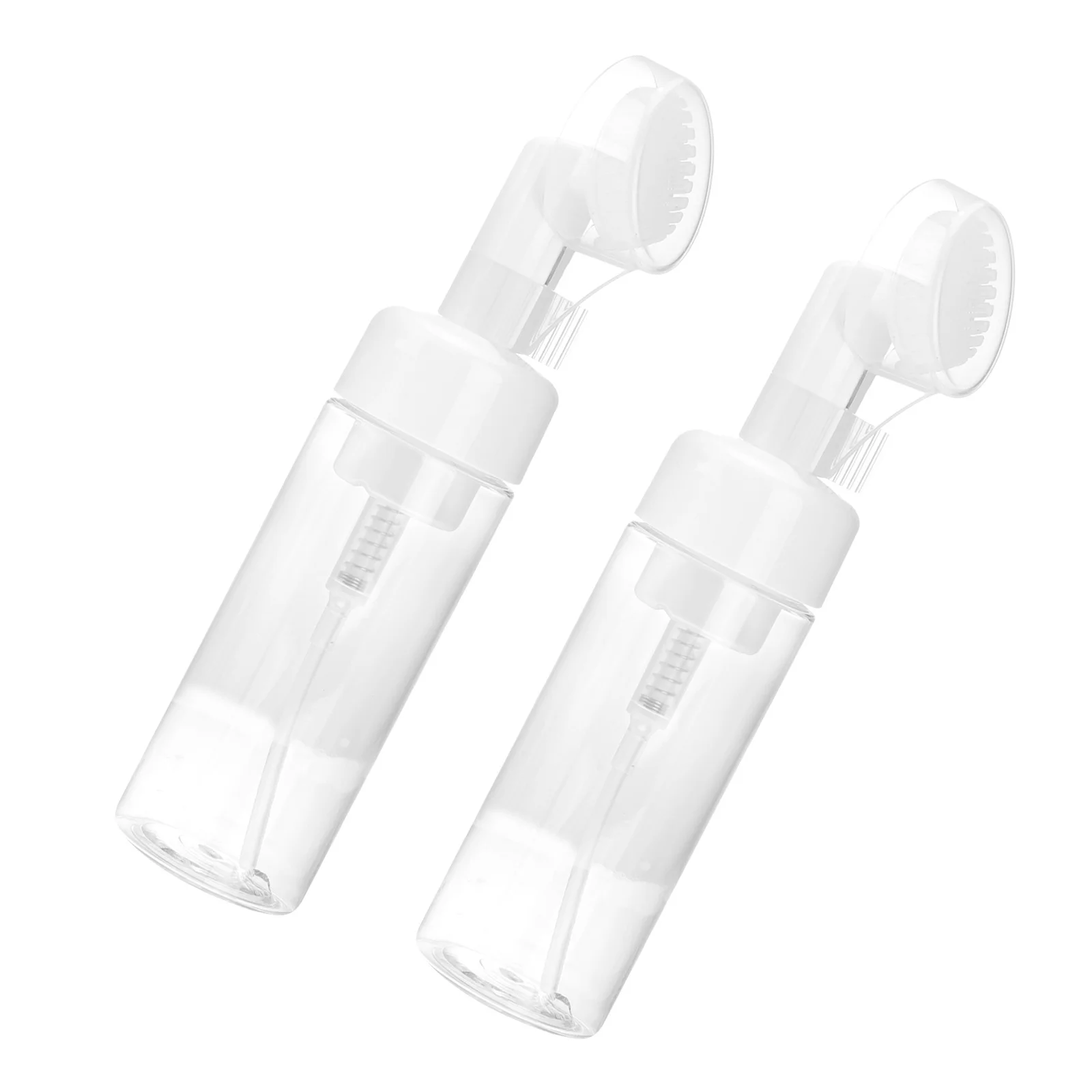 

2pcs Transparent Plastic Foaming Bottles Portable Sub Bottles Brush Head Design Leakproof For Travel Shampoo Soap Facial
