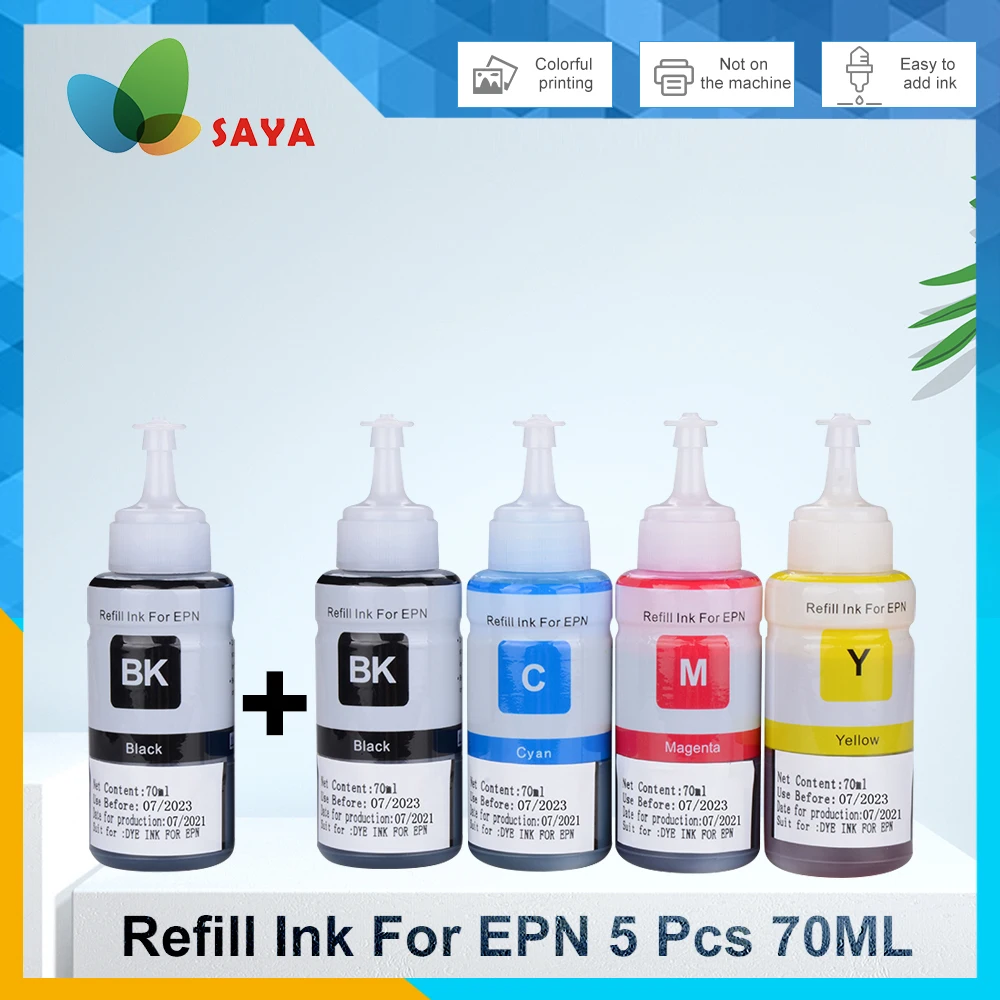 5bottles Dye Based Refill Inkfor Epson L200 L1800 L355L300 L3150 L110 L380 L220 L395 L2540 L565 L550 L486 L455 L386 L382 2BK1CMY