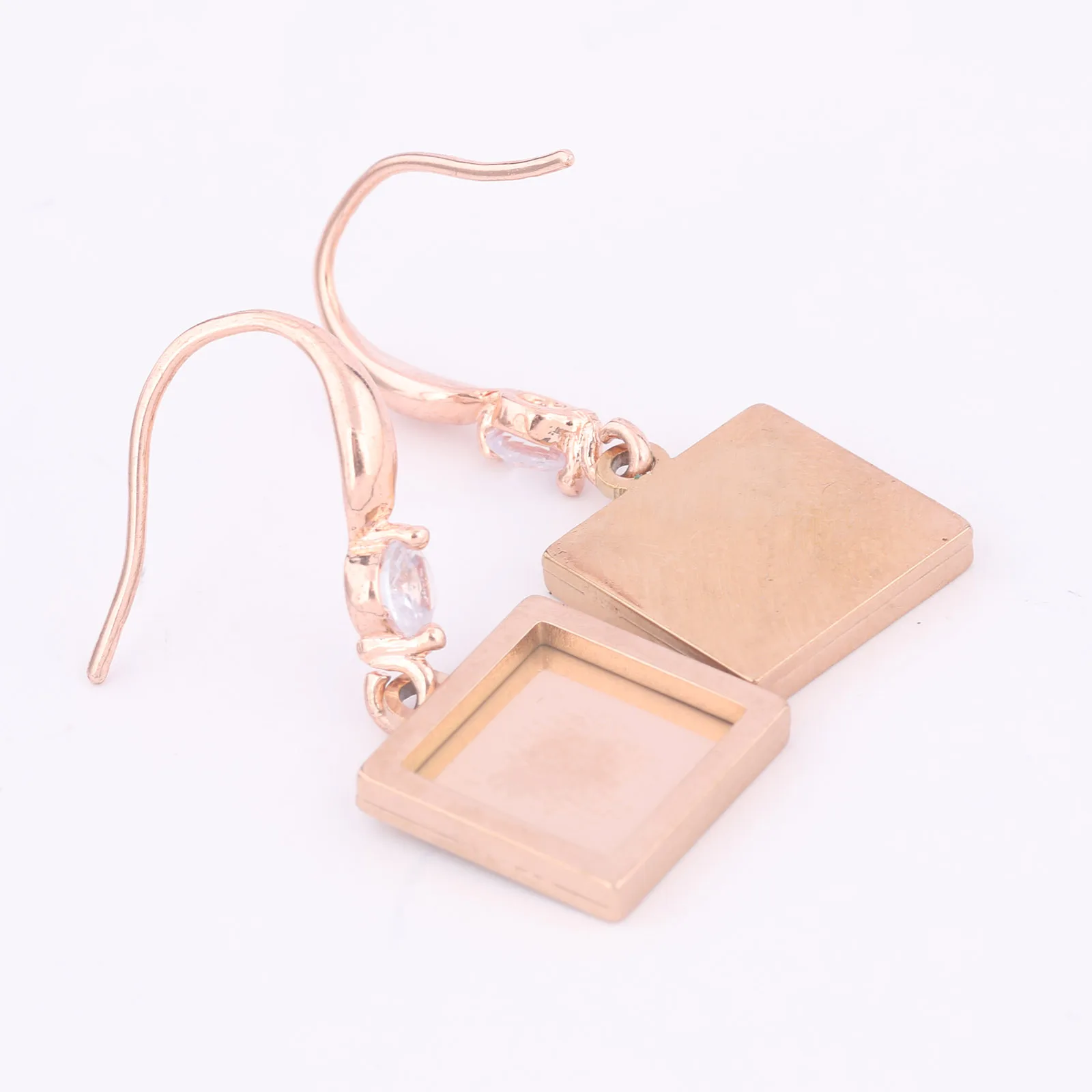 6pcs Stainless Steel Rose Gold Plated Fit 10mm Square Cabochon Earring Base Setting Blanks Diy Zircon Earrings Hooks Findings