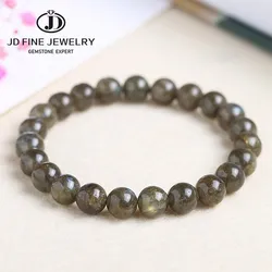 JD Natural Stone Shiny Labradorite Beaded Bracelets Women Men Fashion Jewelry Yoga Energy Round Beads Strand Elastic Bangles