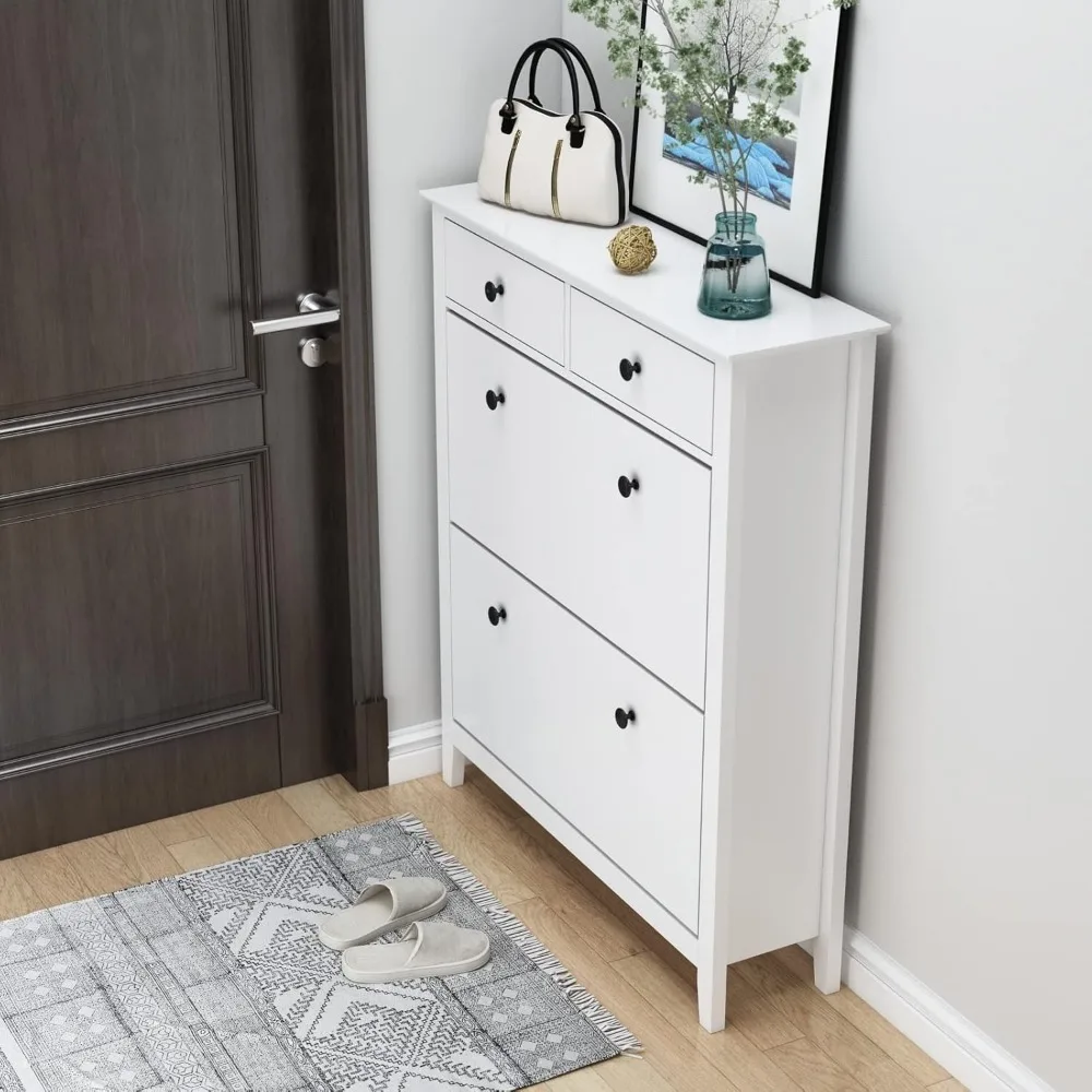 

35" w X 10" d Shoe Storage Cabinet Fold Out Drawer Space Saving White French Traditional MDF Matte Certified