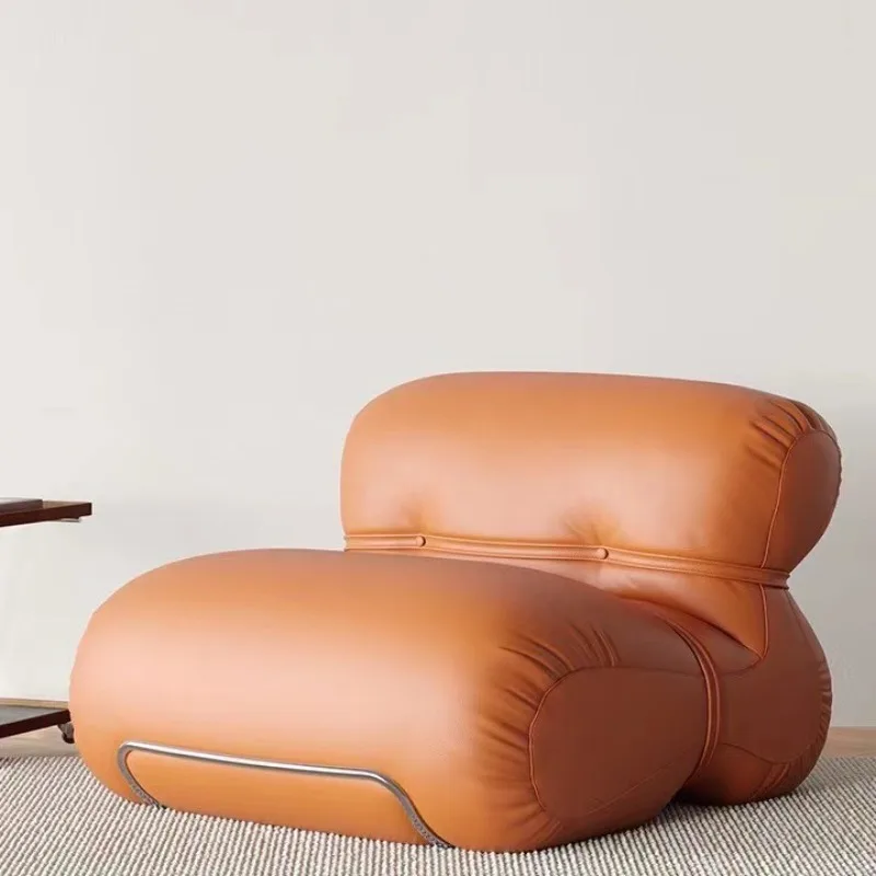 

Italian Light Luxury Minimalist Designer Leisure Chair Orange Leather Sofa Chair