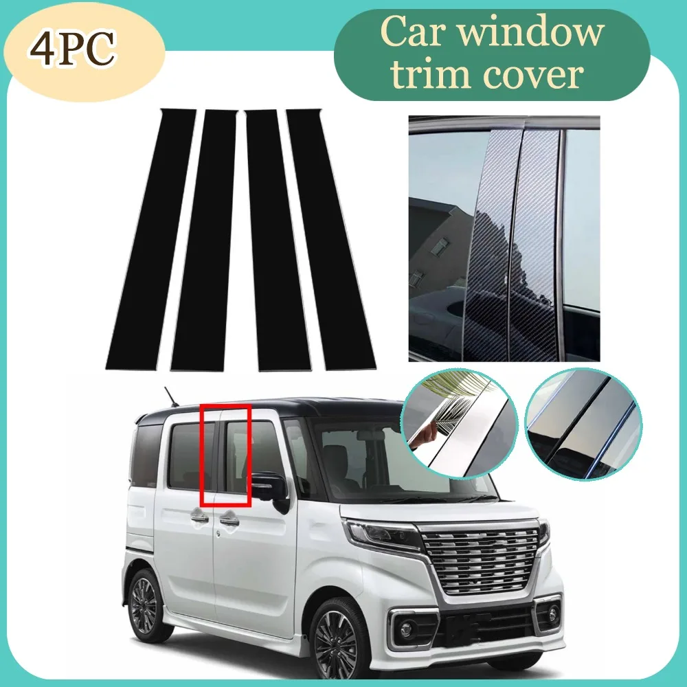 Fit For Suzuki Spacia (MK53S) 2018 2019 2020 2021 2022 2023 4pcs Silver Gloss Black Pillar Posts Door Side Window Sticker Cover