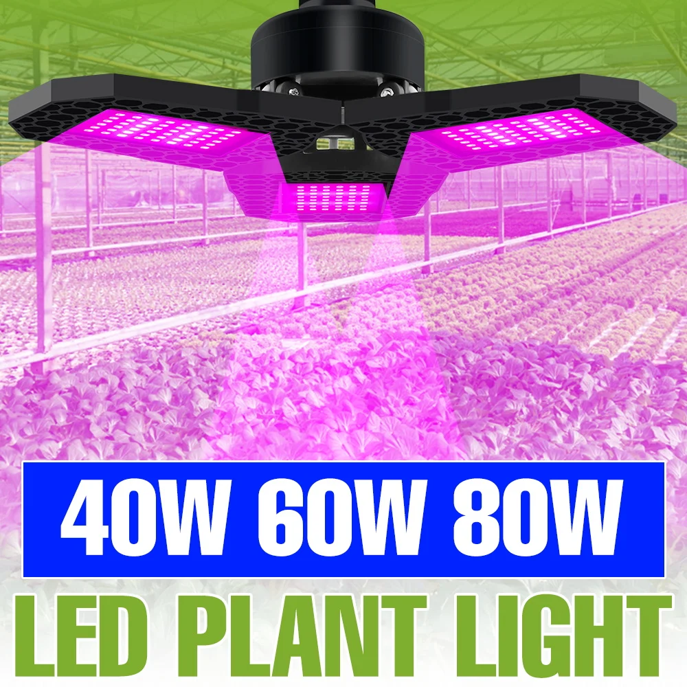 

Светодиодная лампа для растений 80 Вт, полный спектр, E27, складная, для выращивания в помещении, для теплиц, гроубоксов, овощей, цветов, гидропоники