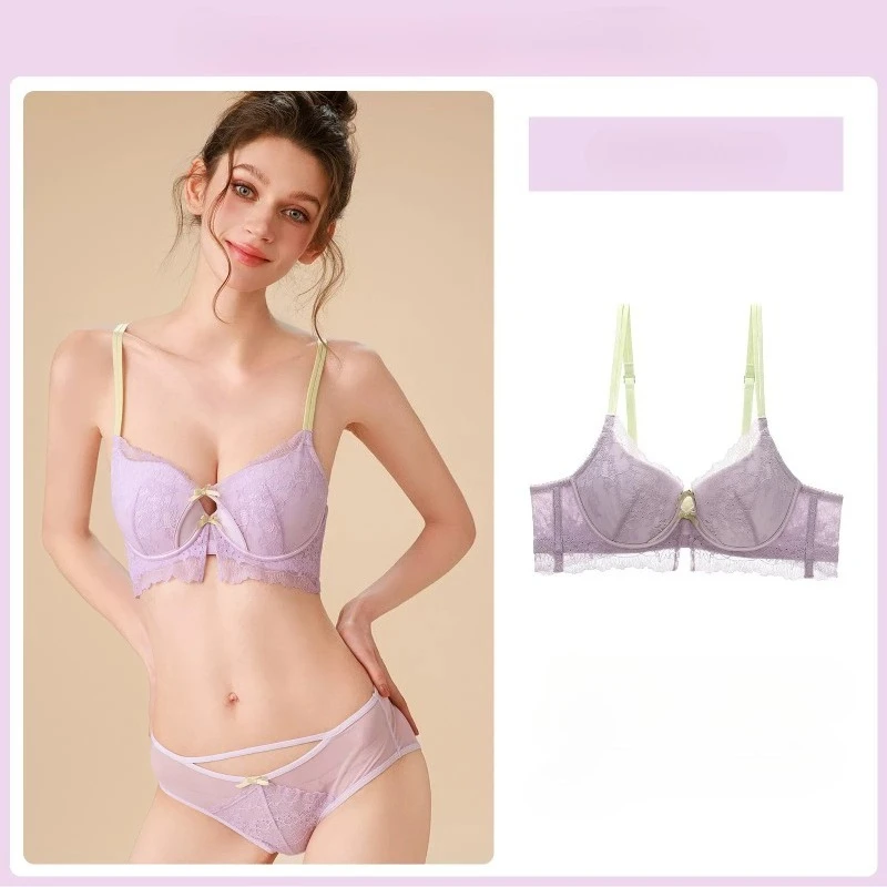 Trendy Lace Bra & Brief Set For Ladies Wireless Push‑Up Bralette Side Breast Support Anti‑Sagging Breathable Intimates
