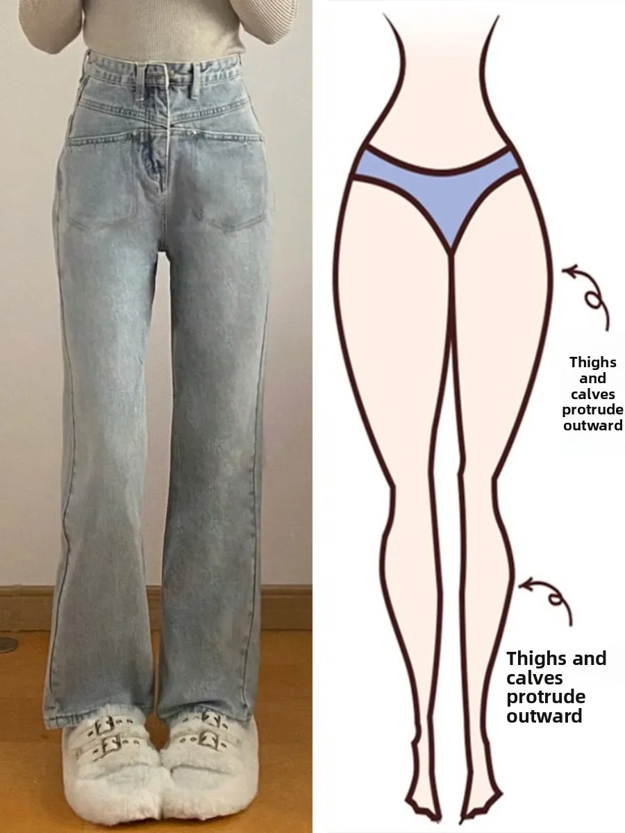 

Slimming High Waist Casual Straight Leg Jeans Women's plus Size Bootcut Design Spring Autumn High Street Waed Denim Pants