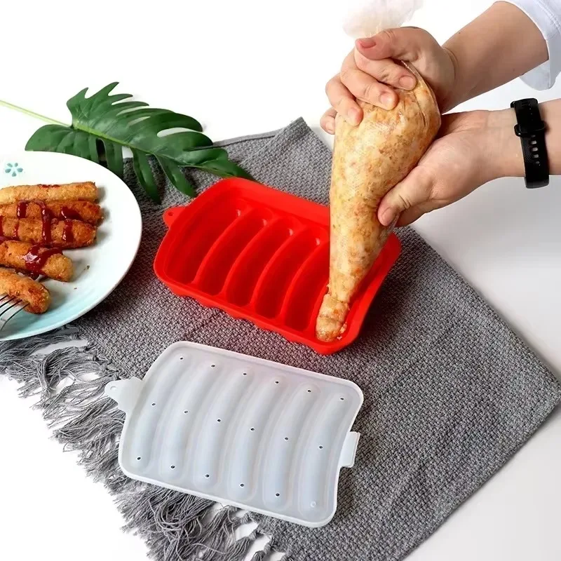 Sausage Maker Mould 6 Cavity Silicone DIY Ham Hot Dog Making Moulds With Lid Kitchen Household Sausages Cake Baking Tools Molds image 4