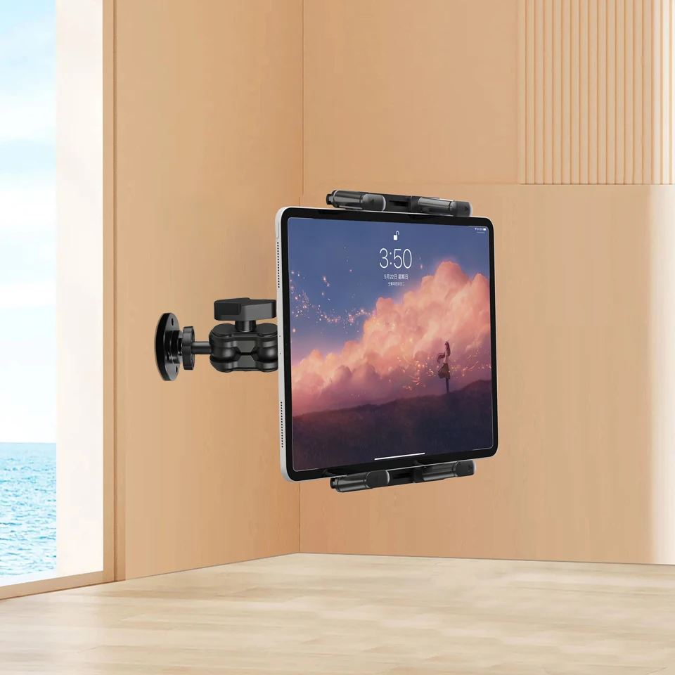 Tablet Wall Mount, 360° Rotation Tablet Holder Stand, Sturdy Base, Kitchen Wall Mount Compatible with IPad/iPhone/All 4.7-15 In